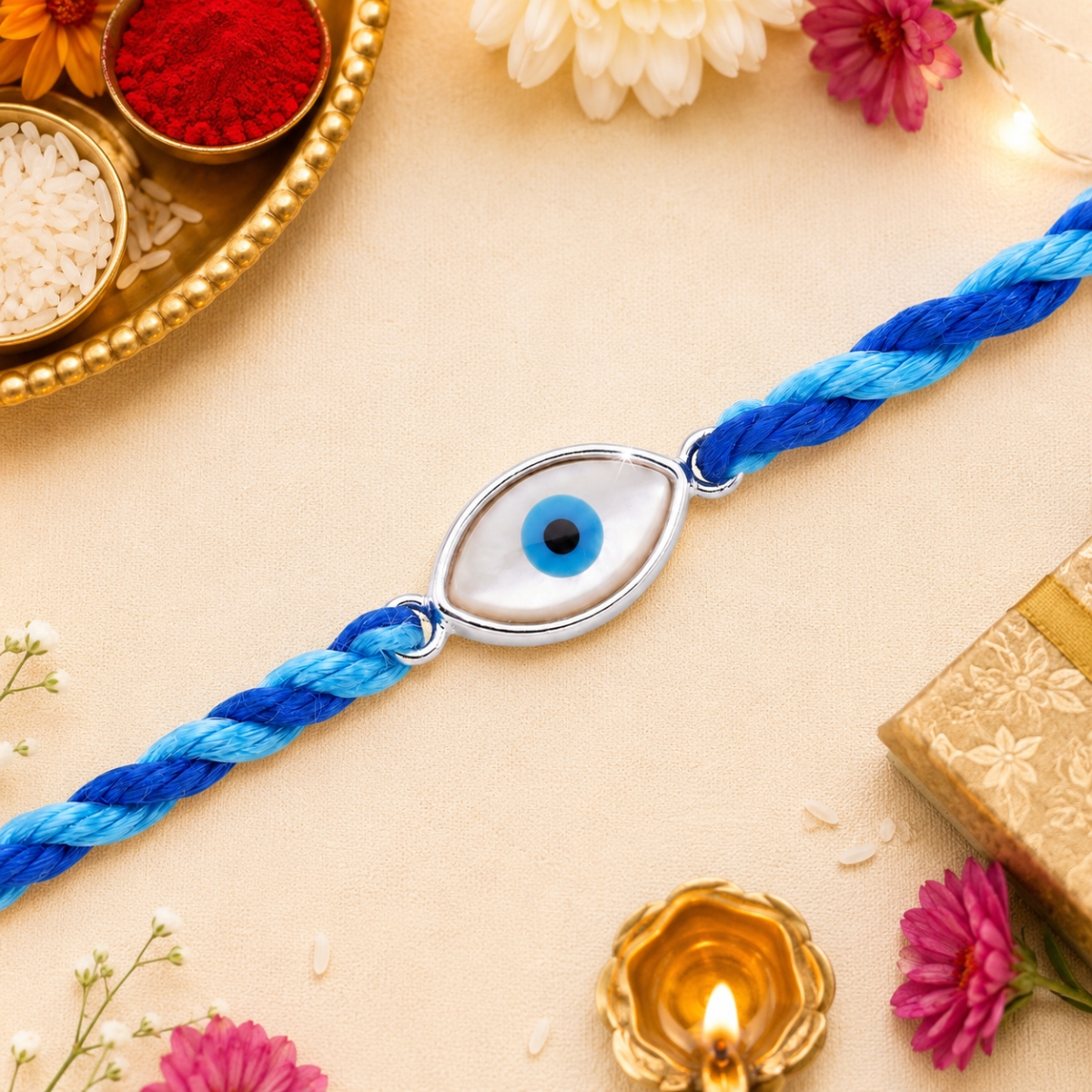 925 Sterling Silver Framed Eye Motif Rakhi